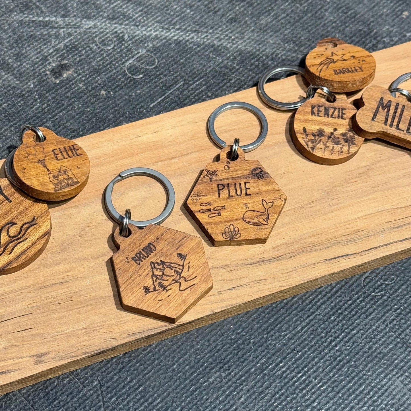 Pet Tag (Hexagon) | Personalized Engraving | Teak / Maple wood