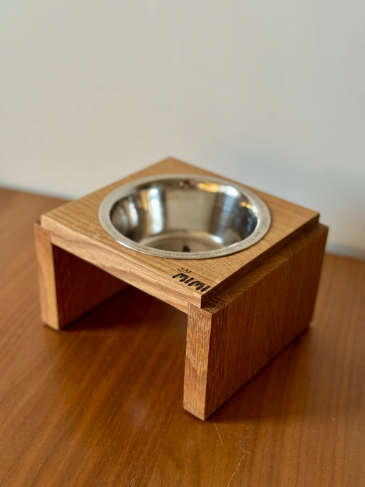 Pet Bowl Stand | Custom Engraving & Sizing | Oak