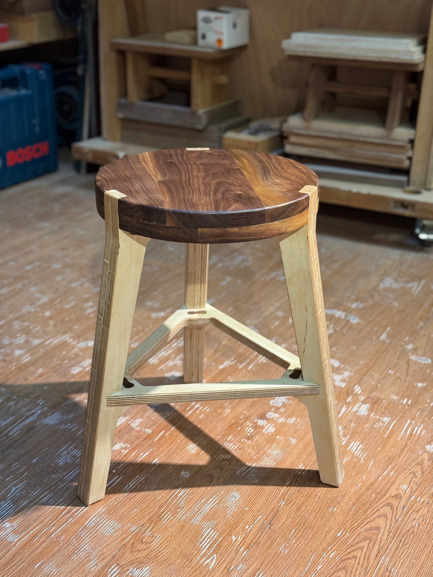 Trinity stool | Walnut Seat & Birch Plywood Frame