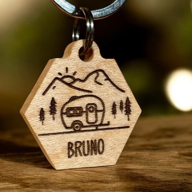 Pet Tag (Hexagon) | Personalized Engraving | Teak / Maple wood