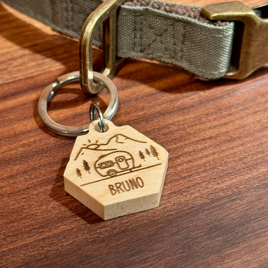 Pet Tag (Hexagon) | Personalized Engraving | Teak / Maple wood